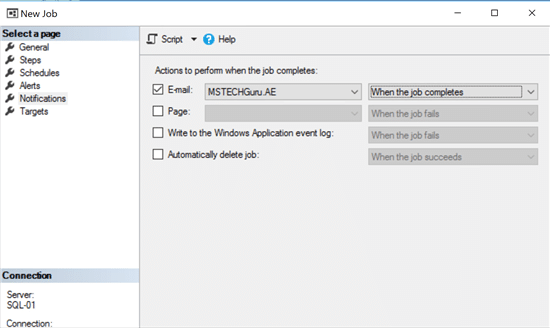 New job configuration window