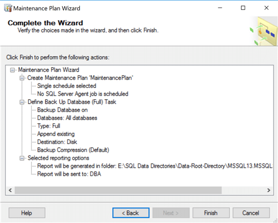 Wizard completion window