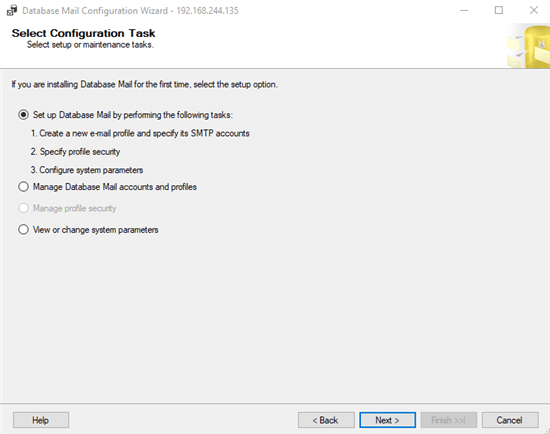 Configuration task selection window