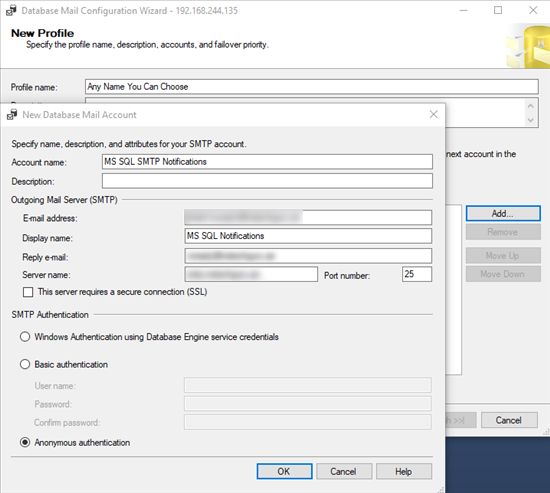 Database Mail agent account setup