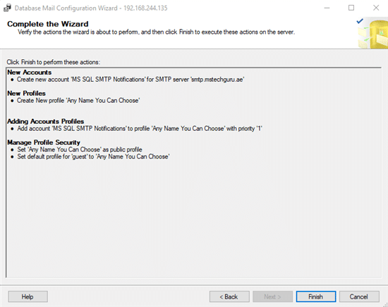 Wizard completion window