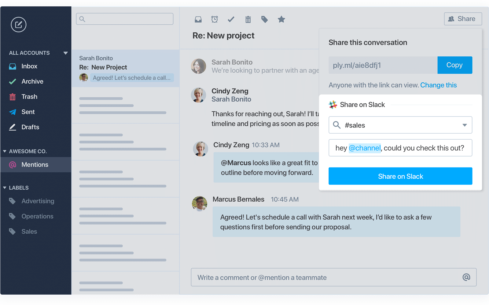Polymail email client dashboard