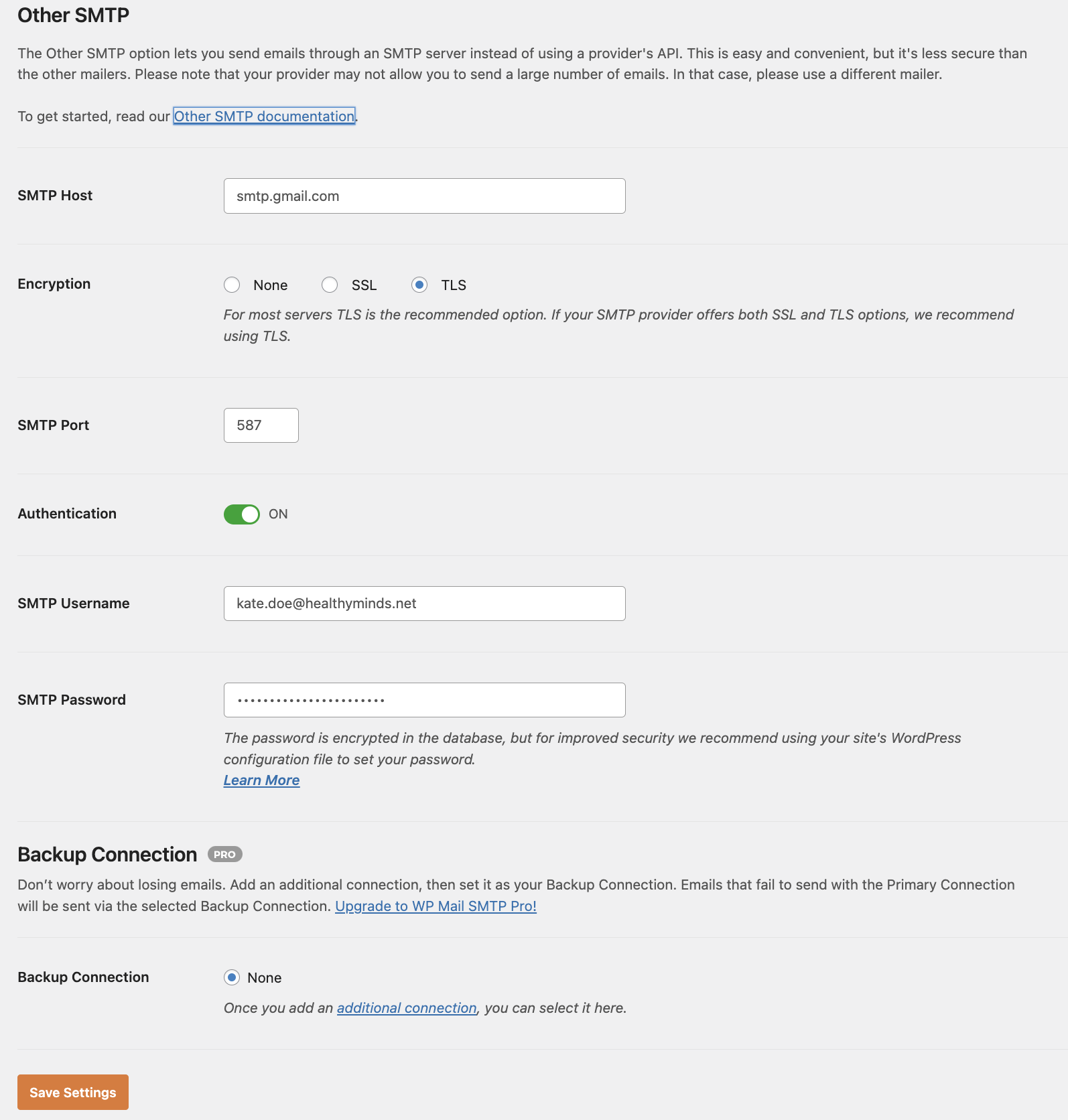 Connecting Gmail SMTP to WP Mail SMTP with Other SMTP