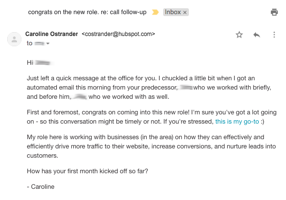 Personalized cold email example