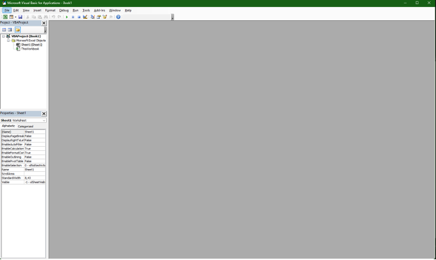 VBA editor opened in Excel