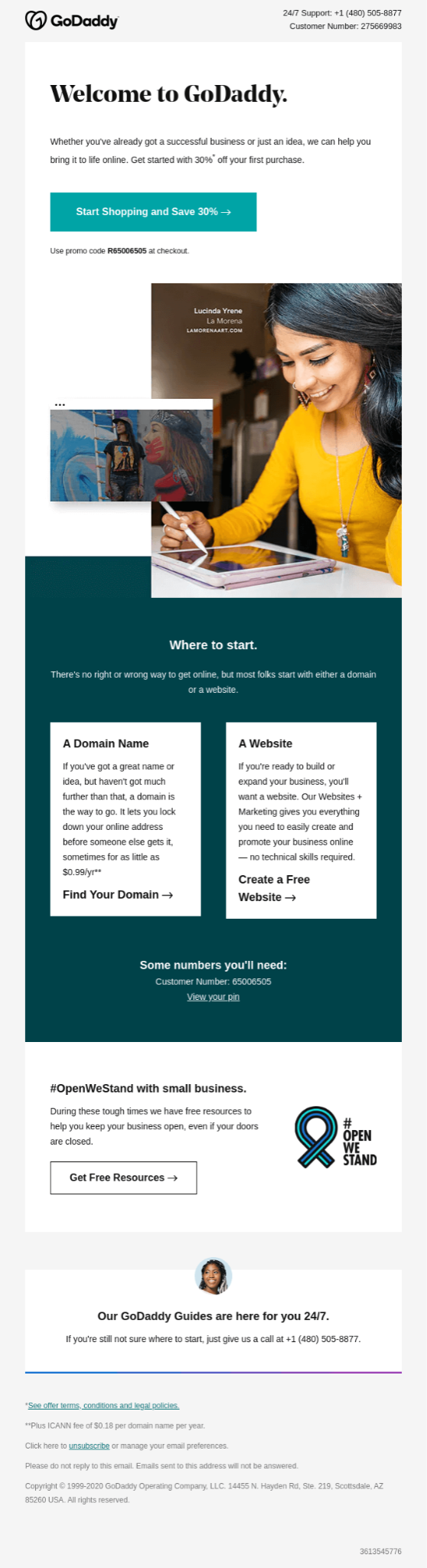 This image is an example of no-reply account creation email from GoDaddy taken from reallygoodemails website.