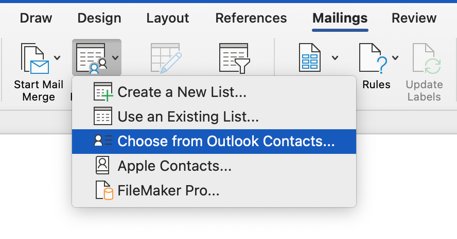 This image is showing the choose from Outlook Contacts option