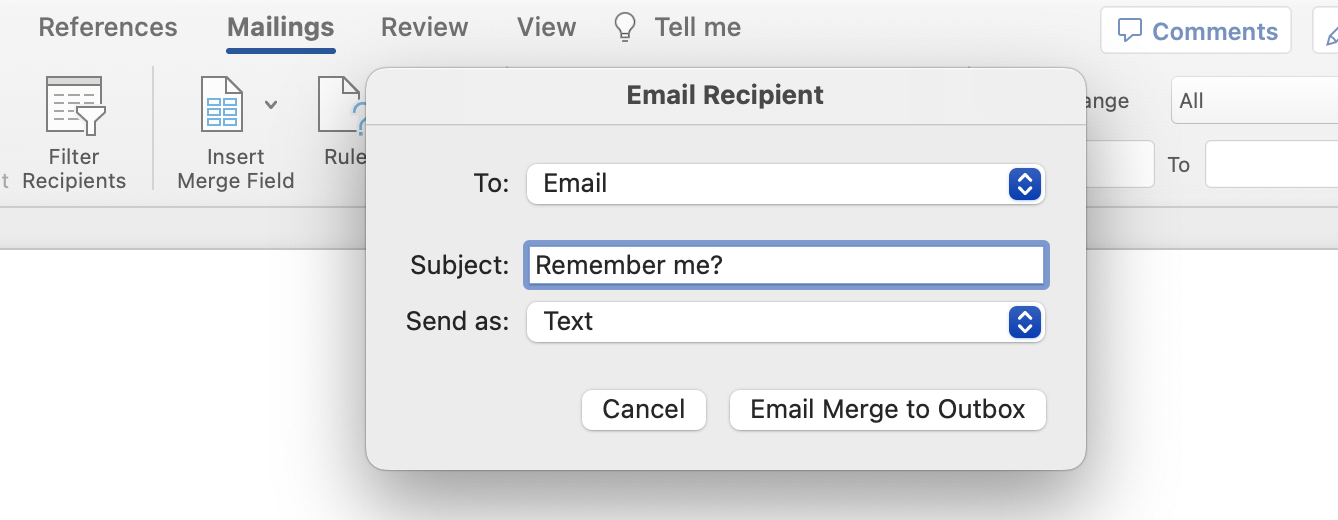 This image is showing the completion of a mail merge