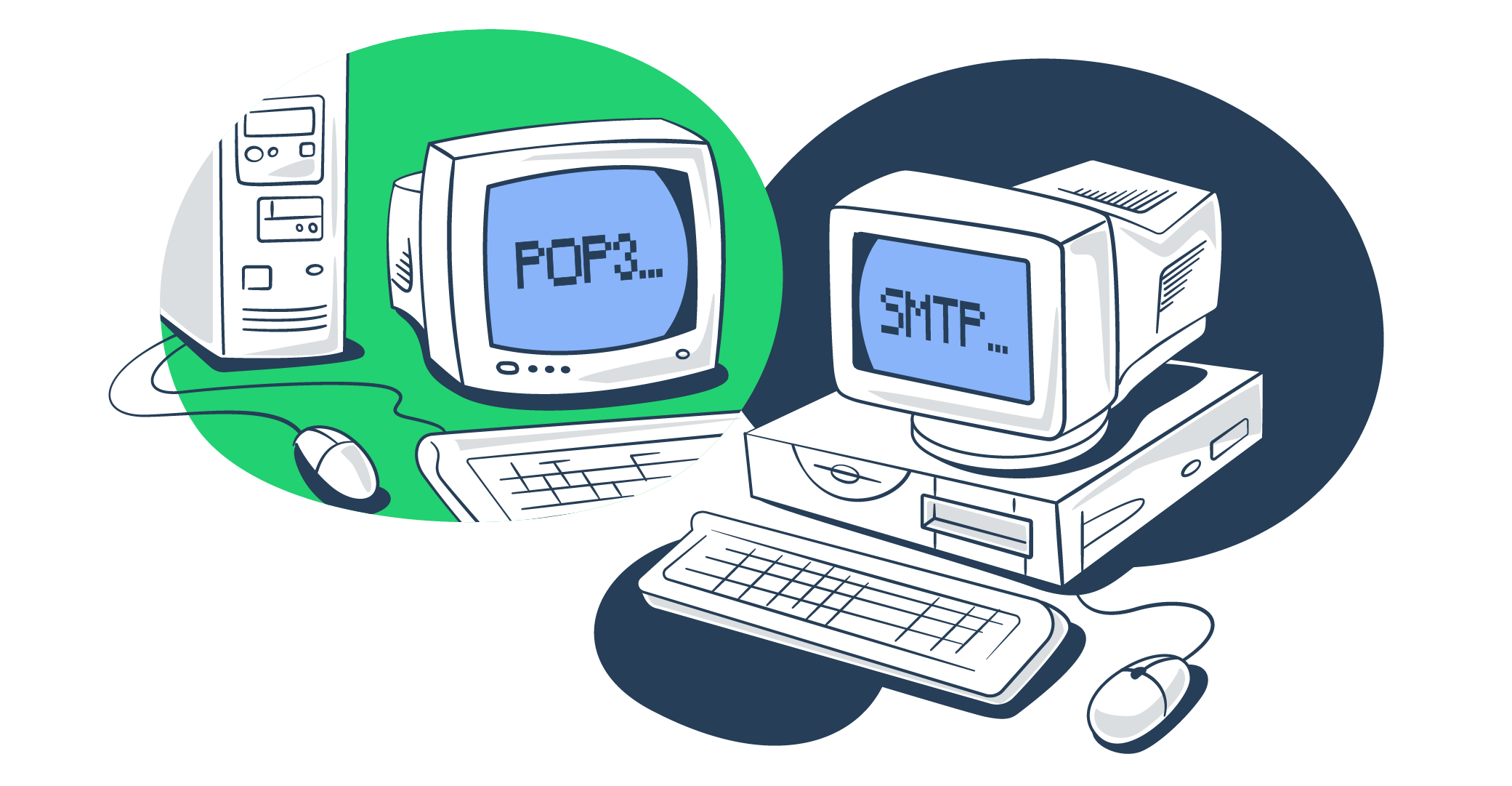 This is a cover image for an article that explains how POP3 and SMTP protocols work and the difference between them.
