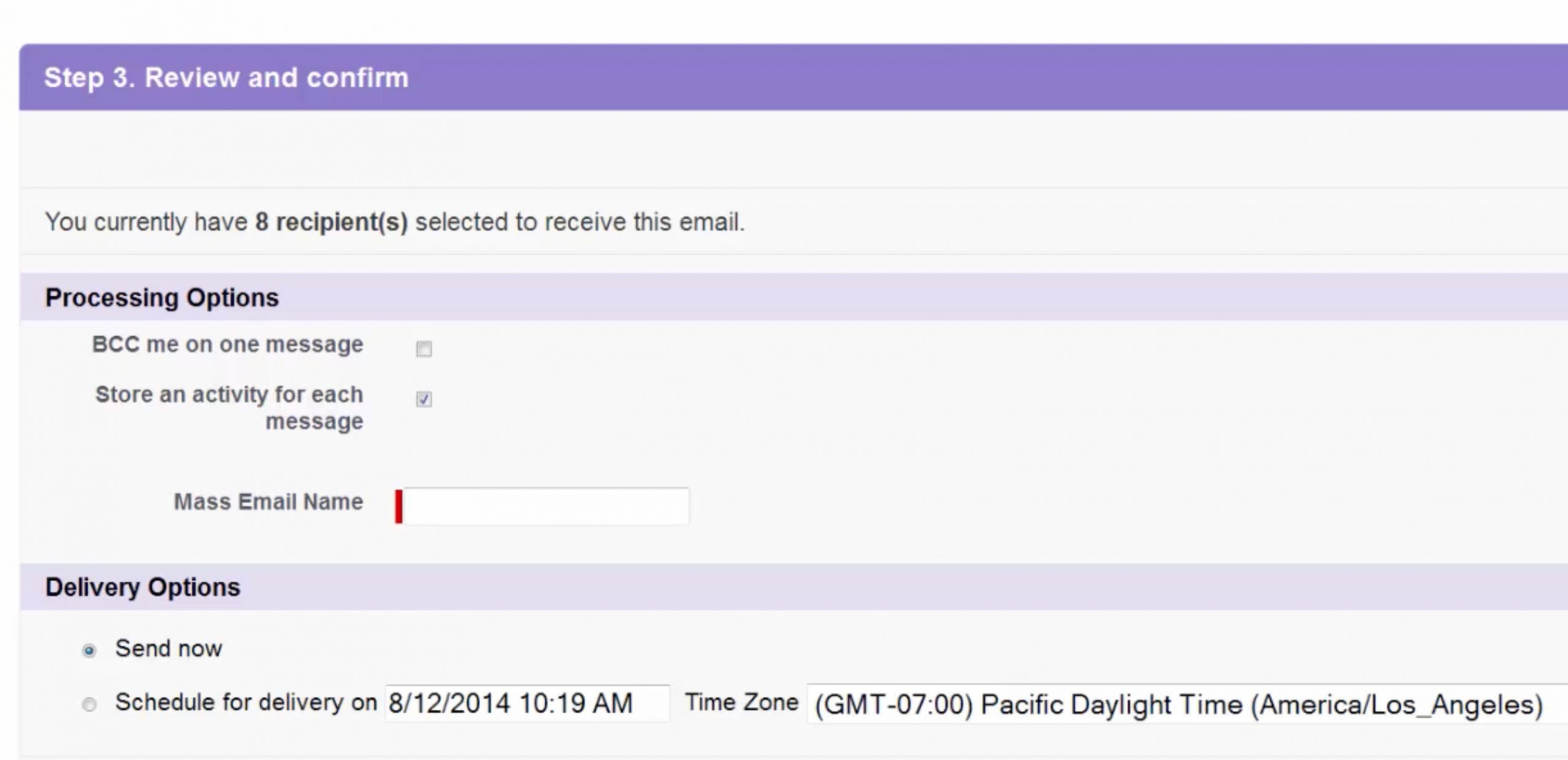 Salesforce review and confirm menu