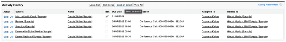 Salesforce classic activity history