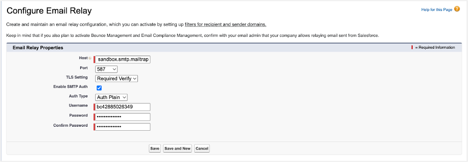 Salesforce email relay properties