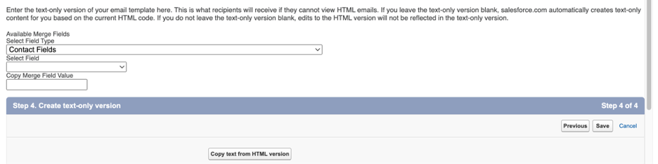 Salesforce email template copy text from HTML version option