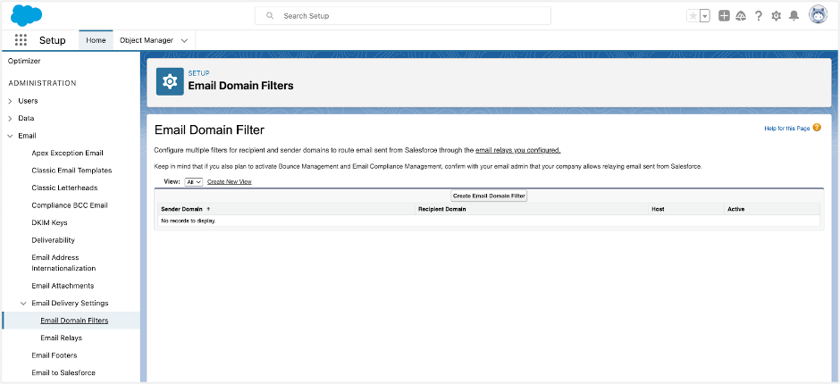 Salesforce email domain filter