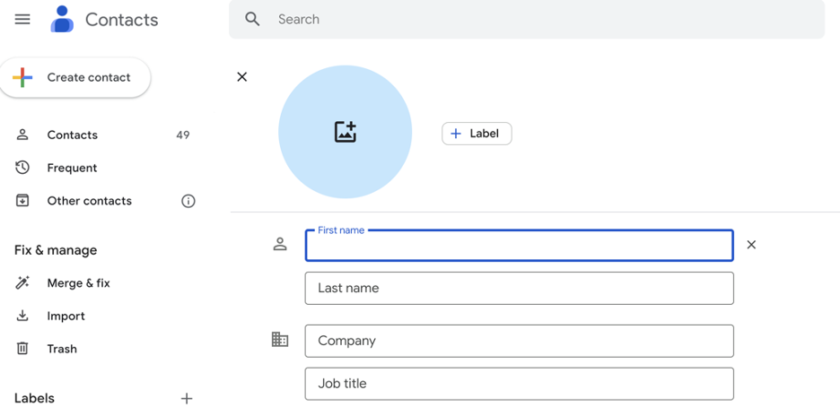 Gmail Contacts page
