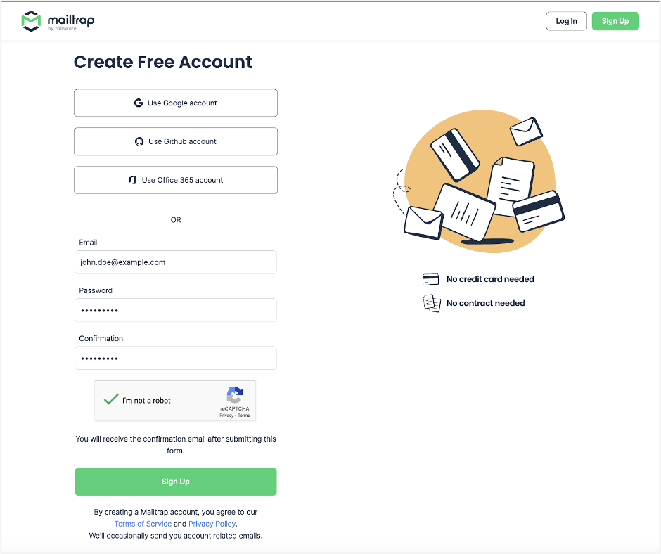 Mailtrap signup page