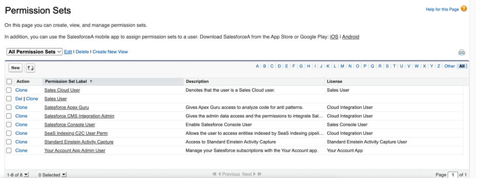 Salesforce permission sets menu