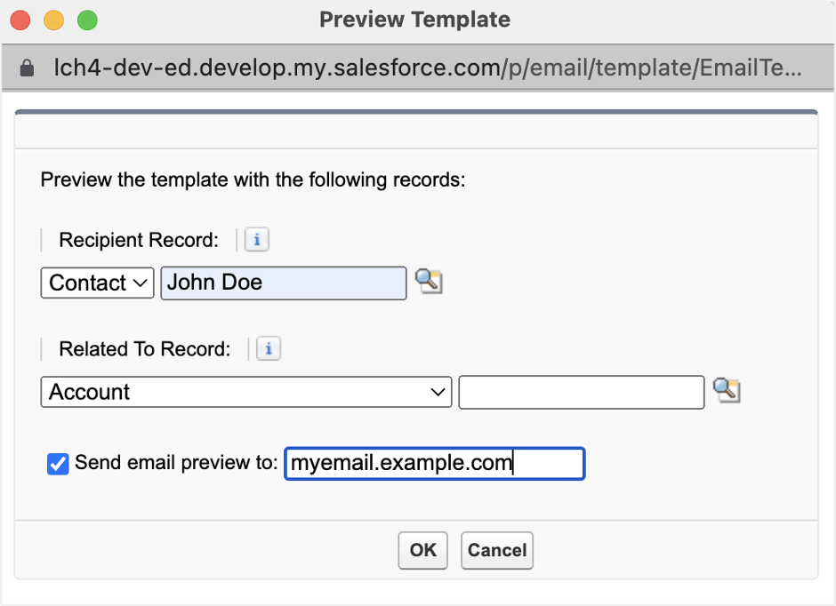 Salesforce preview email template records