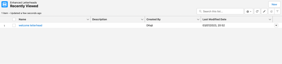 Salesforce Enhanced Letterhead recently viewed menu