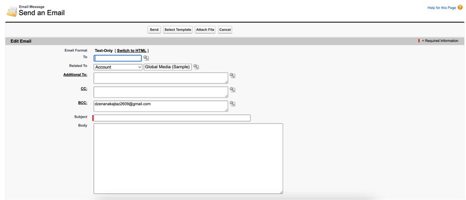 Salesforce send an email menu