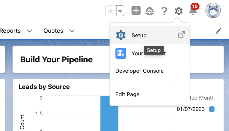 Salesforce Lightning navigating to Setup