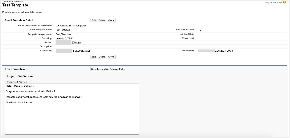 Salesforce test email template