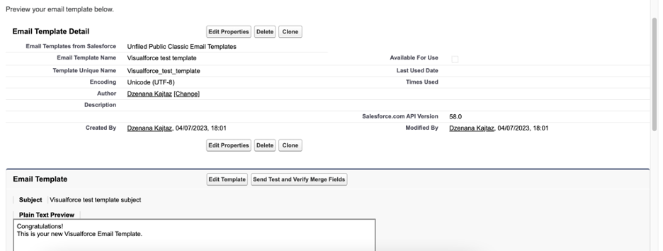 Salesforce template attributes