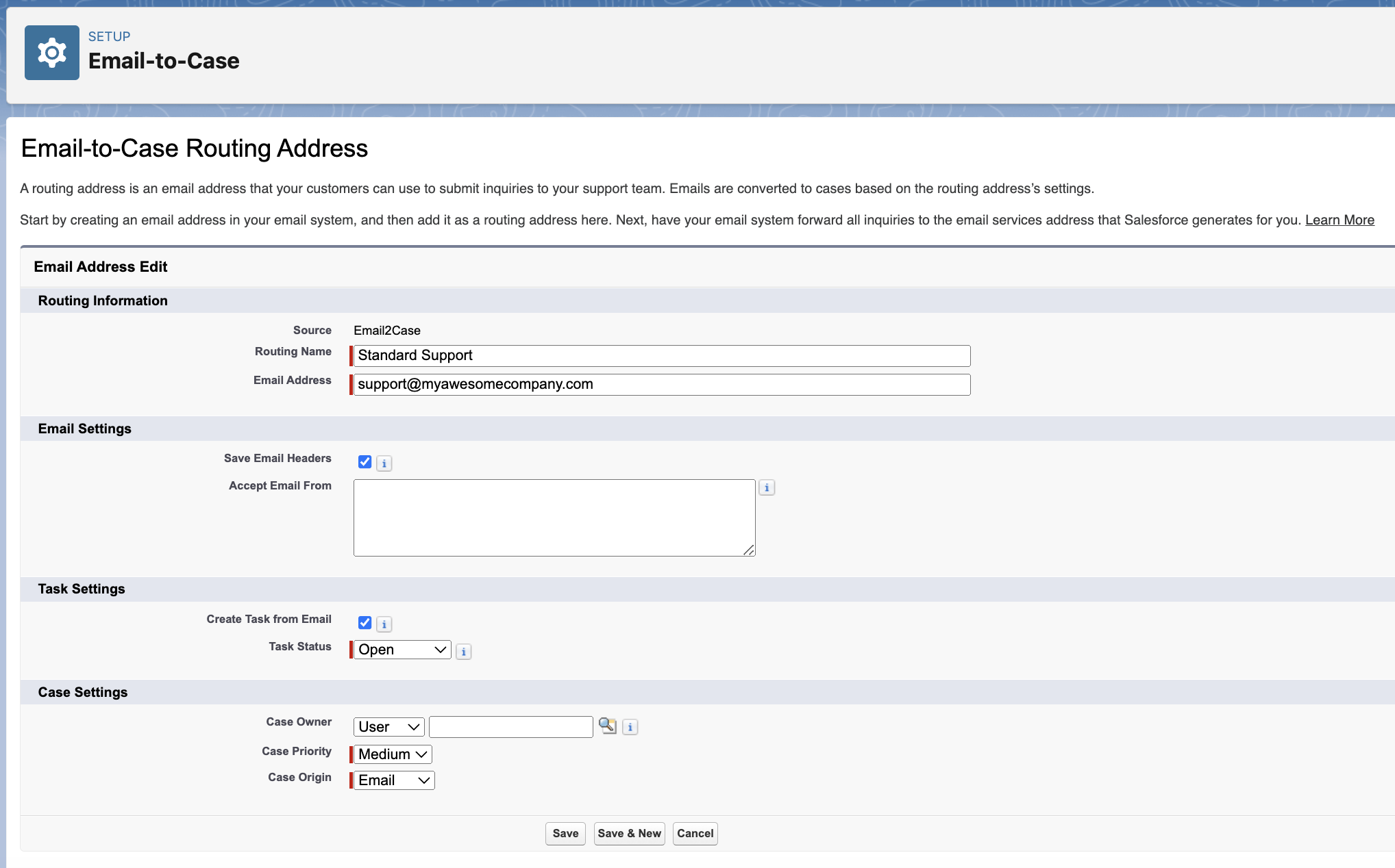 Adding email to case routing address