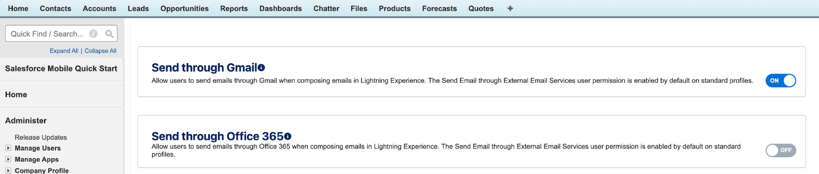 Configuring external email services in Salesforce Classic
