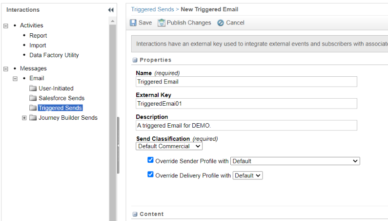 Configuring triggered sends