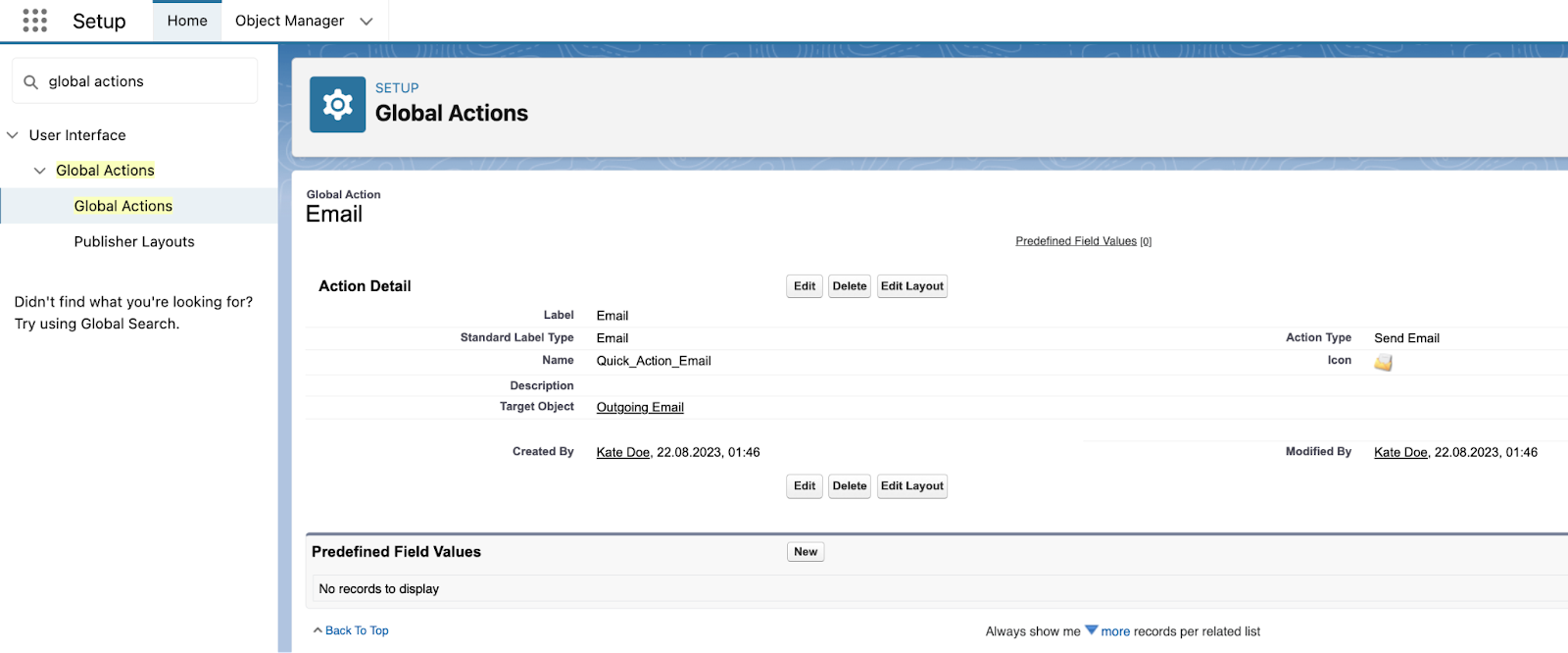 Configuring predefined field values