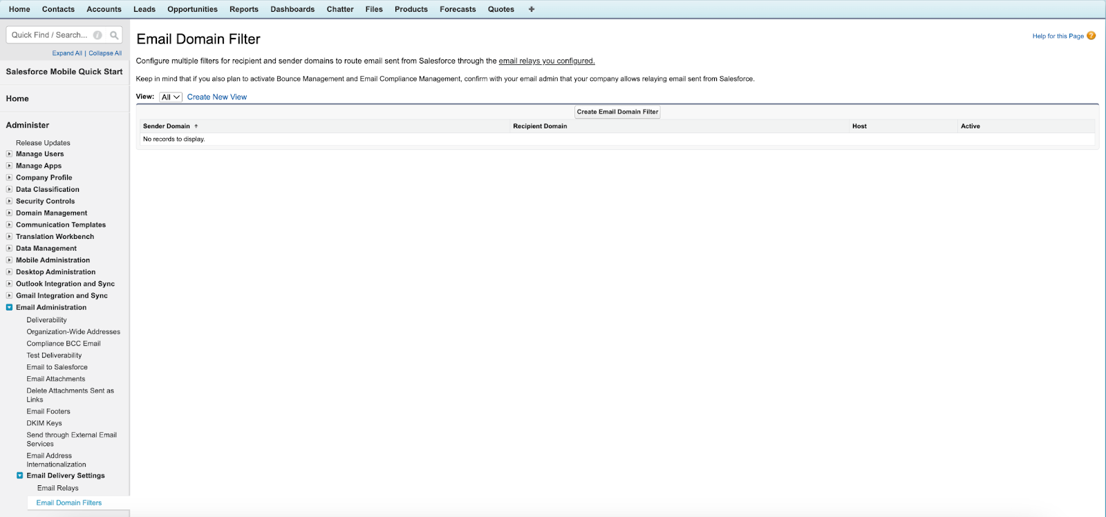 Email Domain Filter in Salesforce Classic