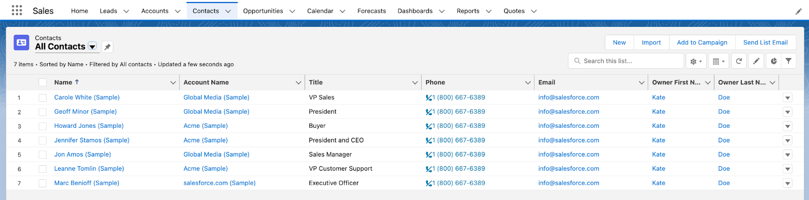 Contacts list in Lightning Experience