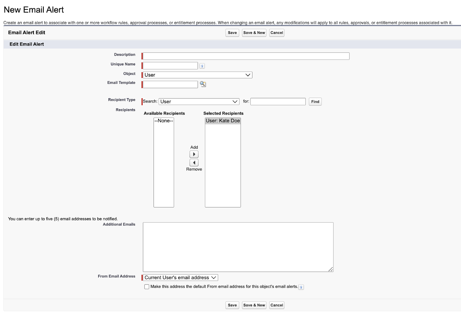Creating a new email alert