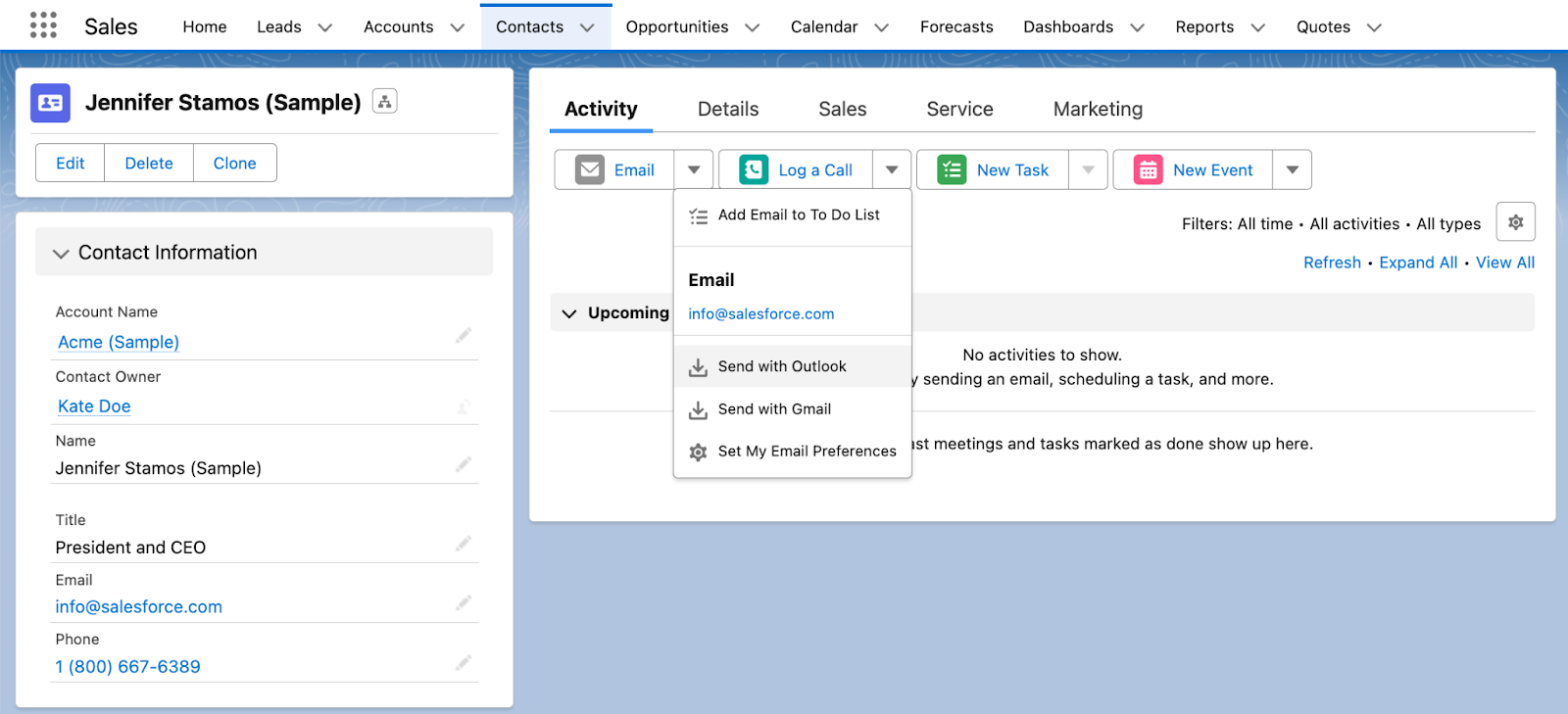 Sending emails in Salesforce with email button