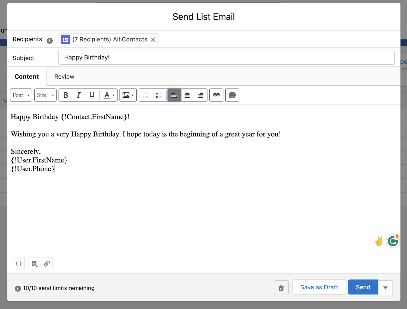 Creating a list email