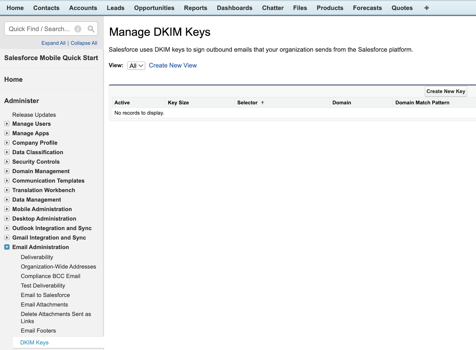 Secure DKIM Keys in Salesforce Classic
