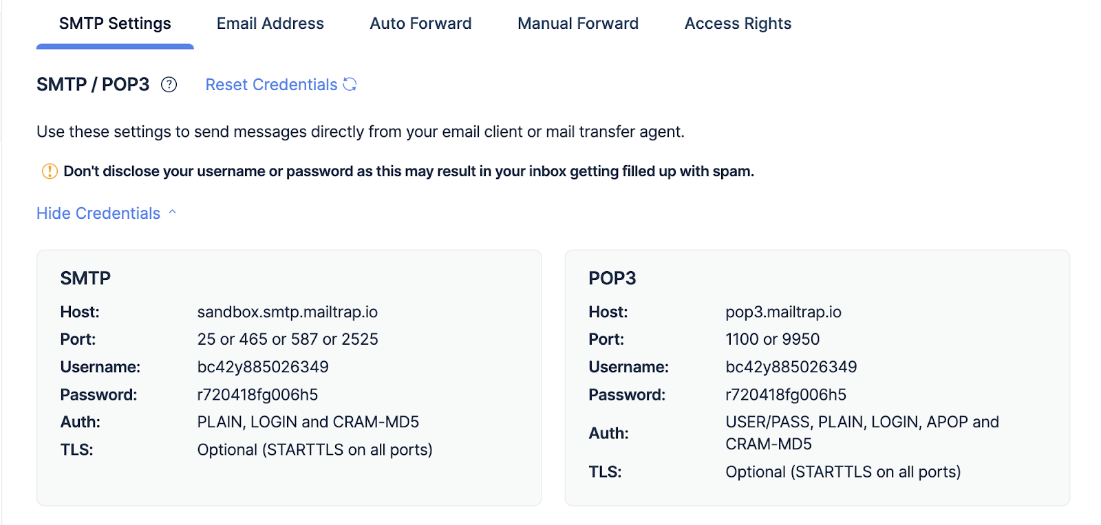 Acessando credenciais do Mailtrap Email Testing