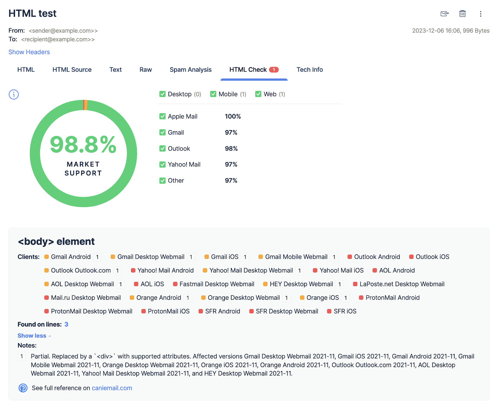 Checking client support in Mailtrap Email Testing