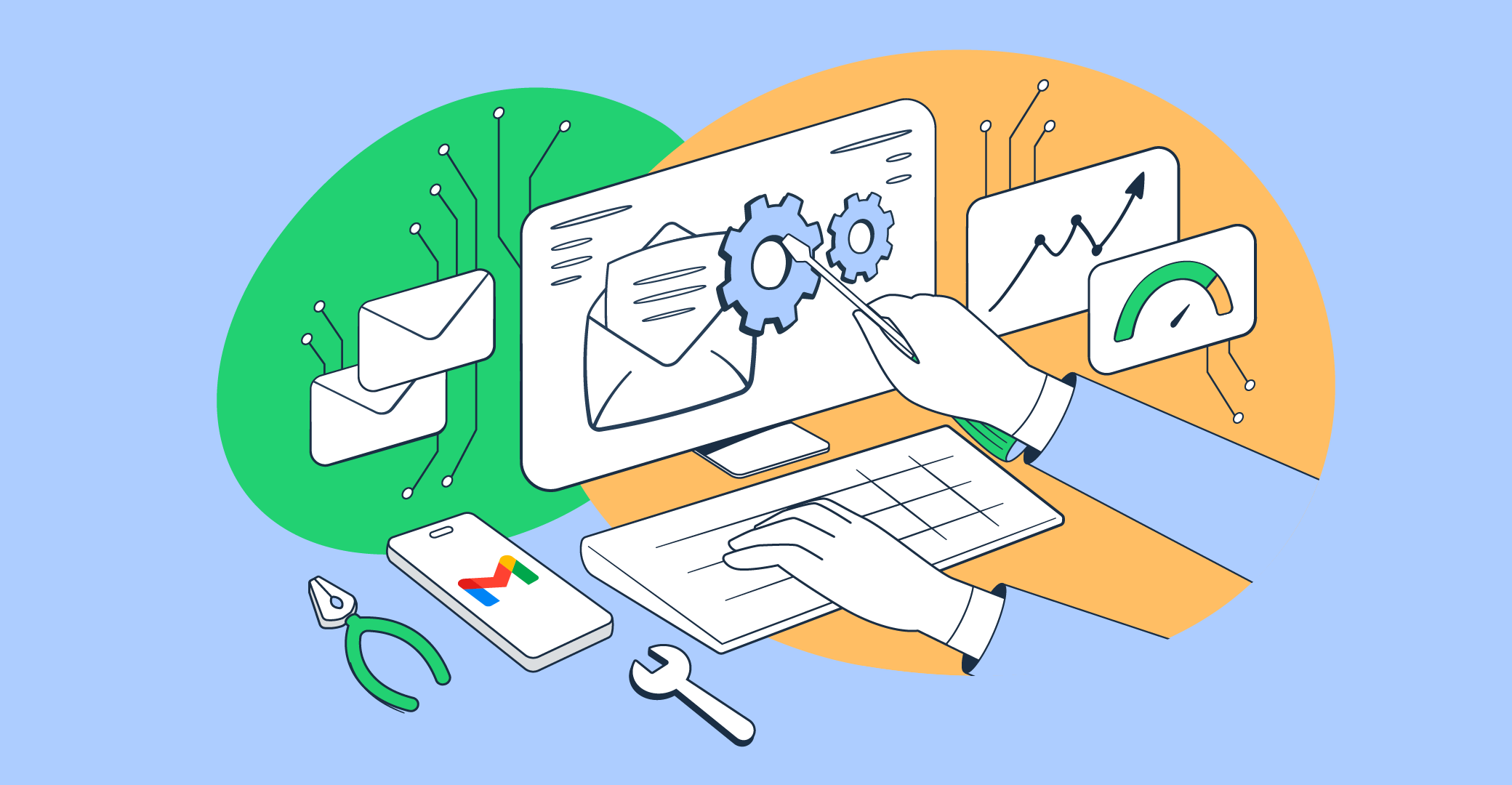 Questa immagine è una rappresentazione grafica simbolica della risoluzione dei problemi dell’SMTP di Gmail