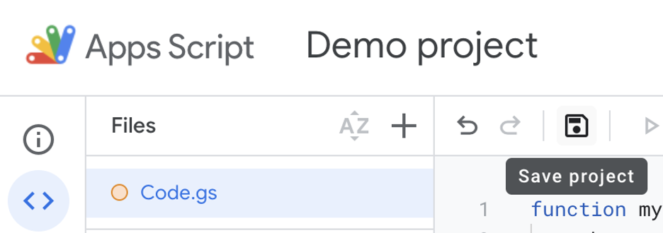 This is an image showing the App Scripts save project button
