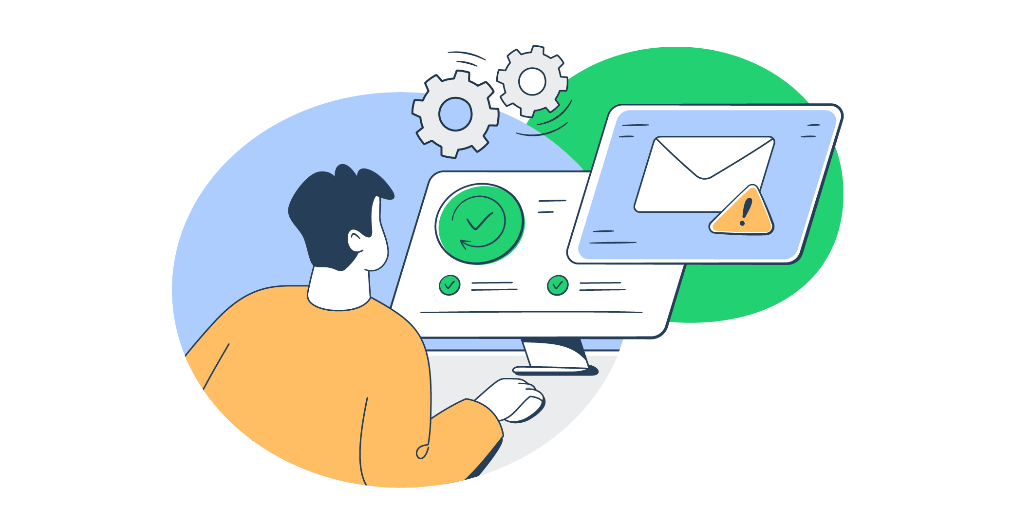 This is a symbolic graphic representation of sending emails from an SQL server for an article that covers the topic in detail.