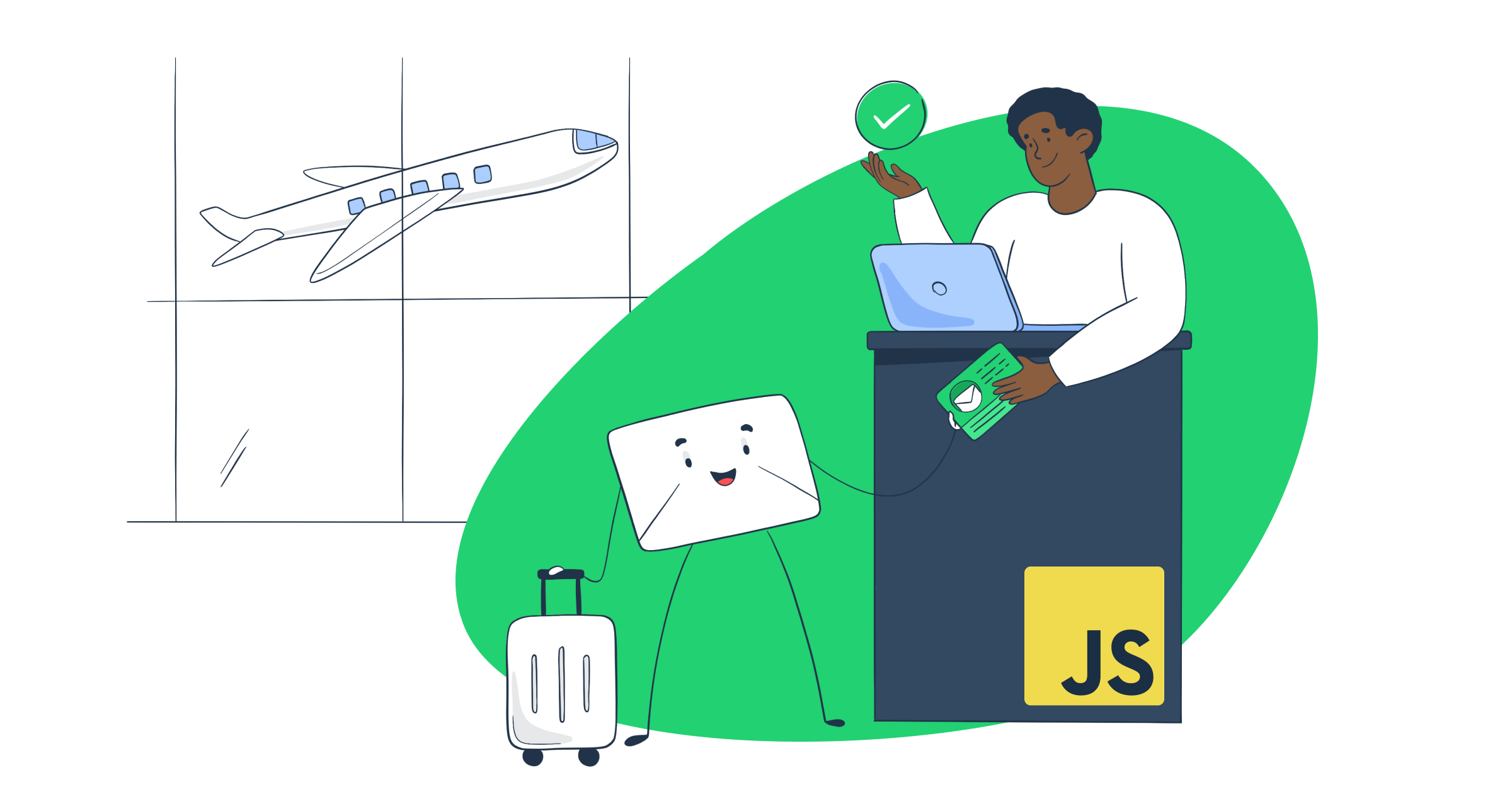 This image is a symbolic graphic representation of JavaScript email validation for an article that covers the topic in detail.
