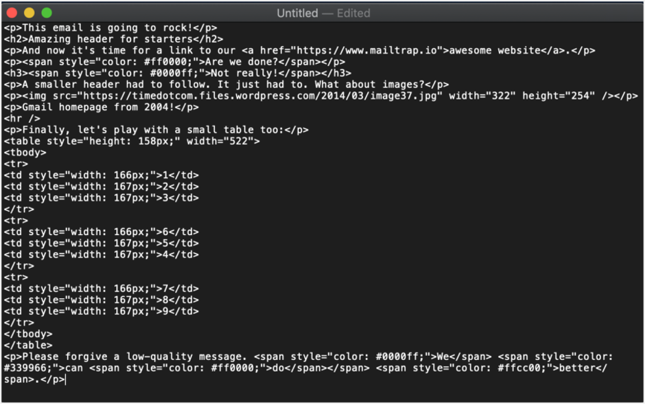 This is an image showing an HTML email in macOS’ TextEdit