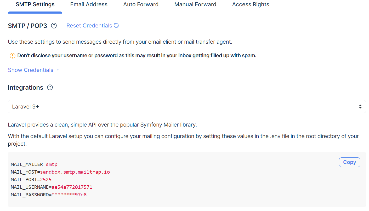 Configuración SMTP de Laravel
