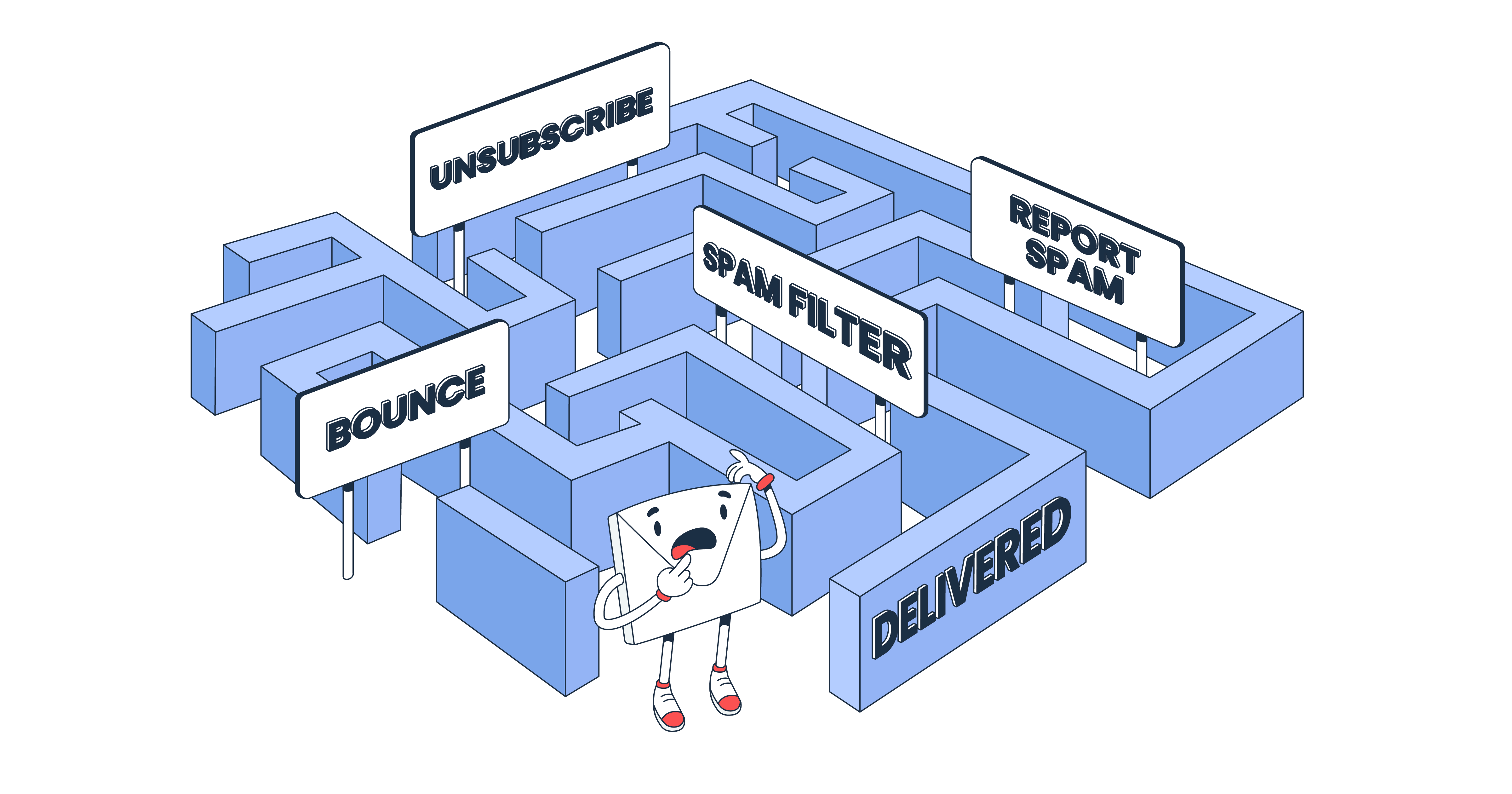 This is a symbolic graphic representation of email marketing challenges for an article that covers the topic in detail.