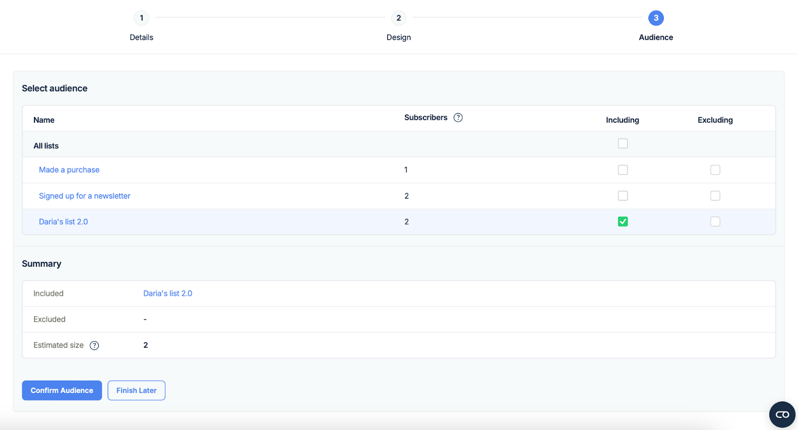 Mailtrap Email Delivery Platform selecting campaign Audience.