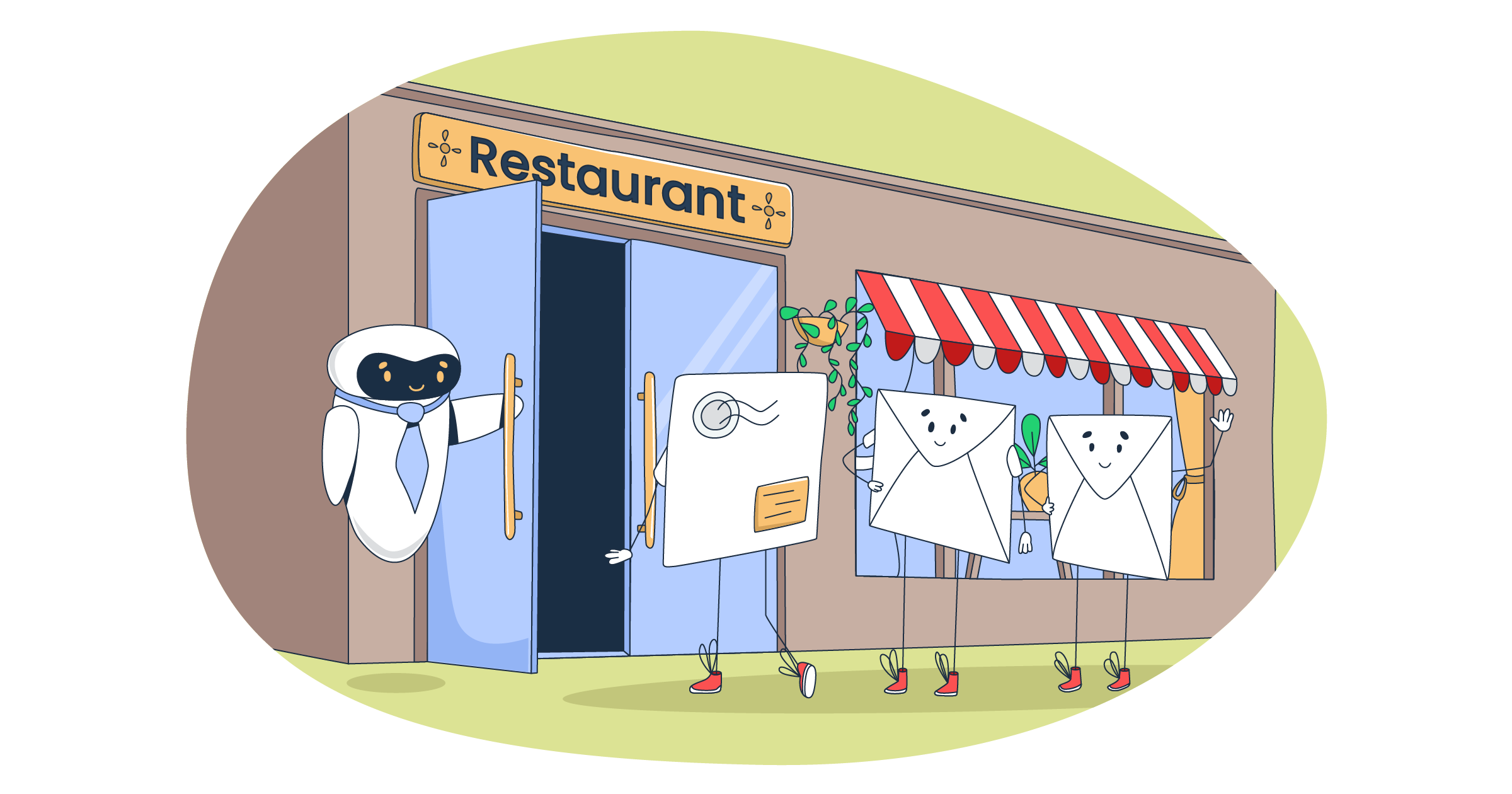 The graphic is a symbolic representation of email marketing for restaurants for an article that covers the topic in detail.