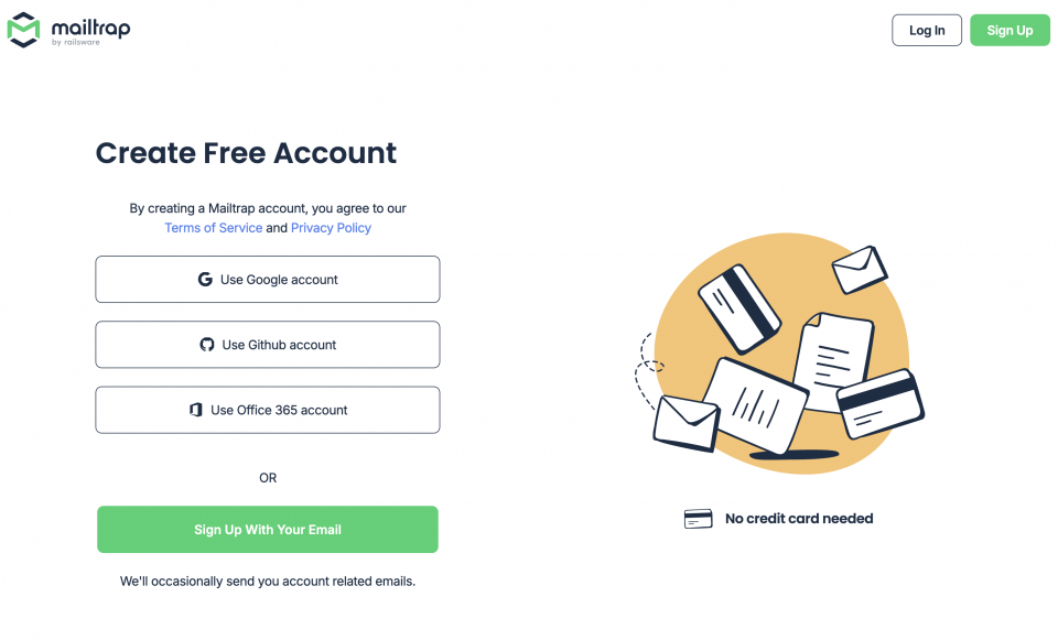 Mailtrapのメール配信システムのサインアップページ
