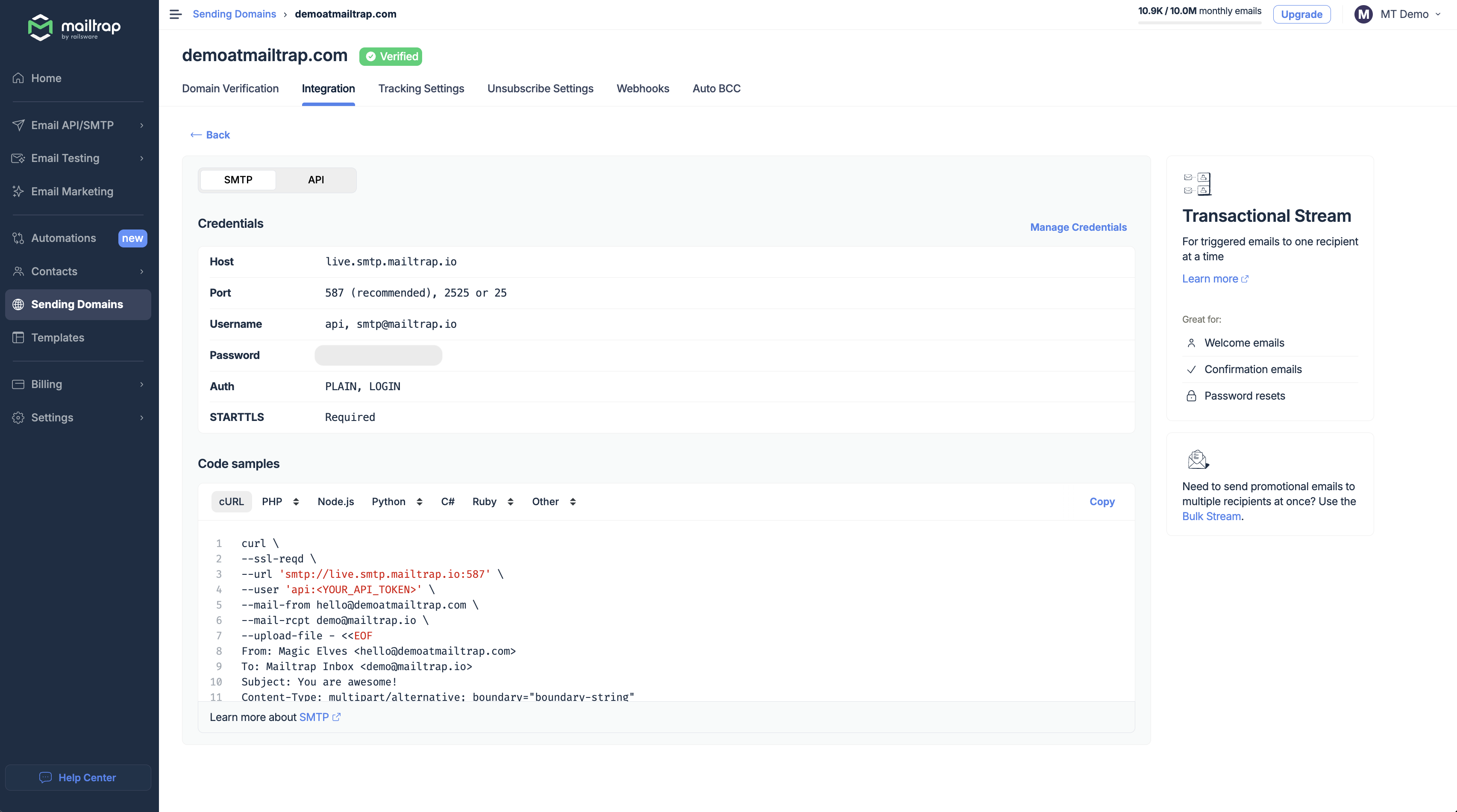 Mailtrap Sending Domains